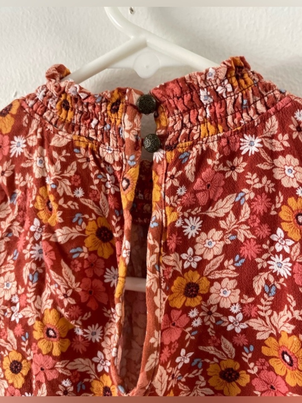 KNOX ROSE Floral‎ Mock Neck Top Size S Orange Colors Fall Photos Cottage Boho - Picture 3 of 6